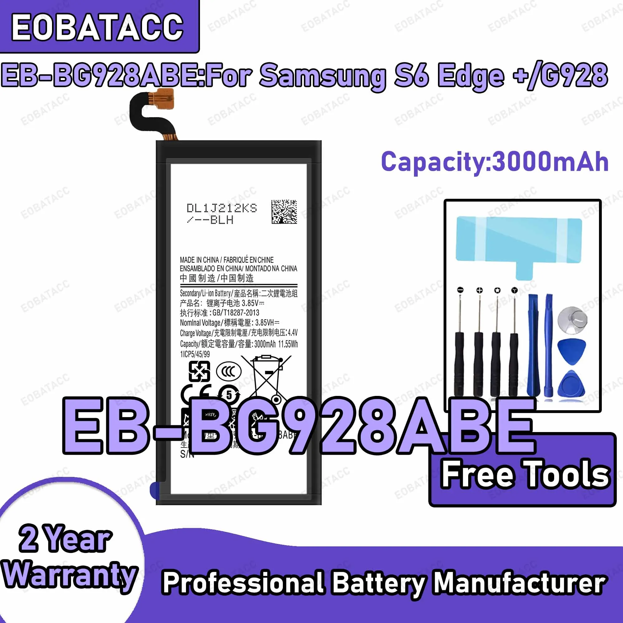 3000mAh EB-BG928ABE Replacement Battery for Samsung Galaxy S6 Edge +/G928 Repair Tools Kit