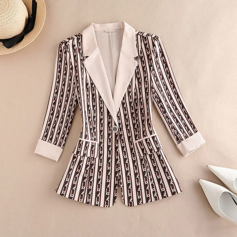 Women's outerwear High end Elegance Temperament Striped Suit outerwear Casual Fashion Thin Top