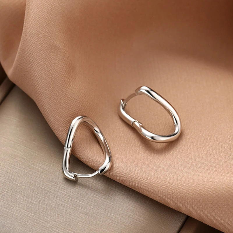 Simple Silver Color Irregular Geometry Hoop Earrings For Women Vegetarian Circle Advanced Ear Buckle Daily Jewelry Accessories