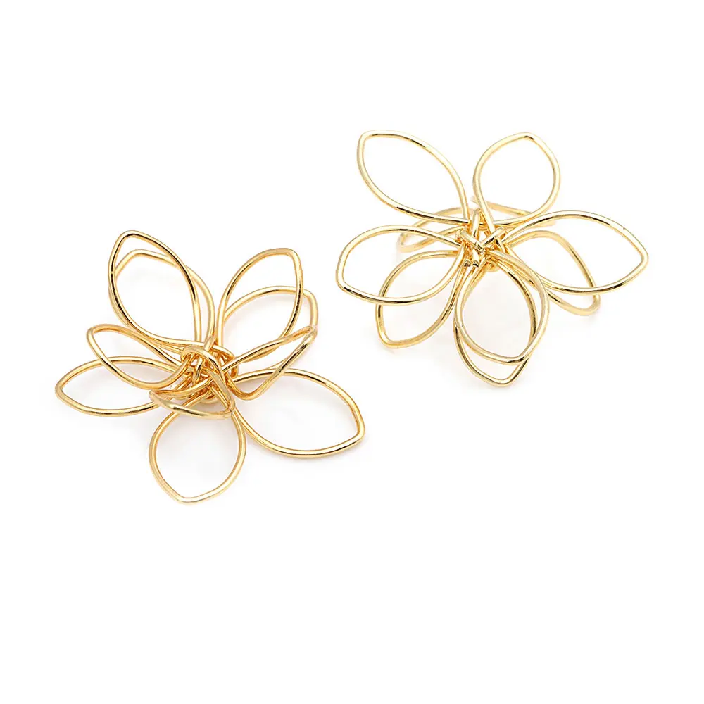 18K Gold Color 3D Wire Flower Charms Pendants High Quality Diy Jewelry Making Necklace Earrings Accessories for Women