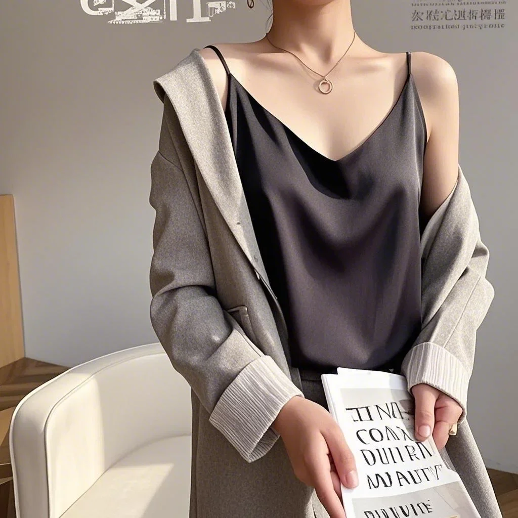 2025 Spaghetti sangle haut femmes licou col en V basique blanc Cami sans manches Satin soie débardeurs femmes été Camisole haut court