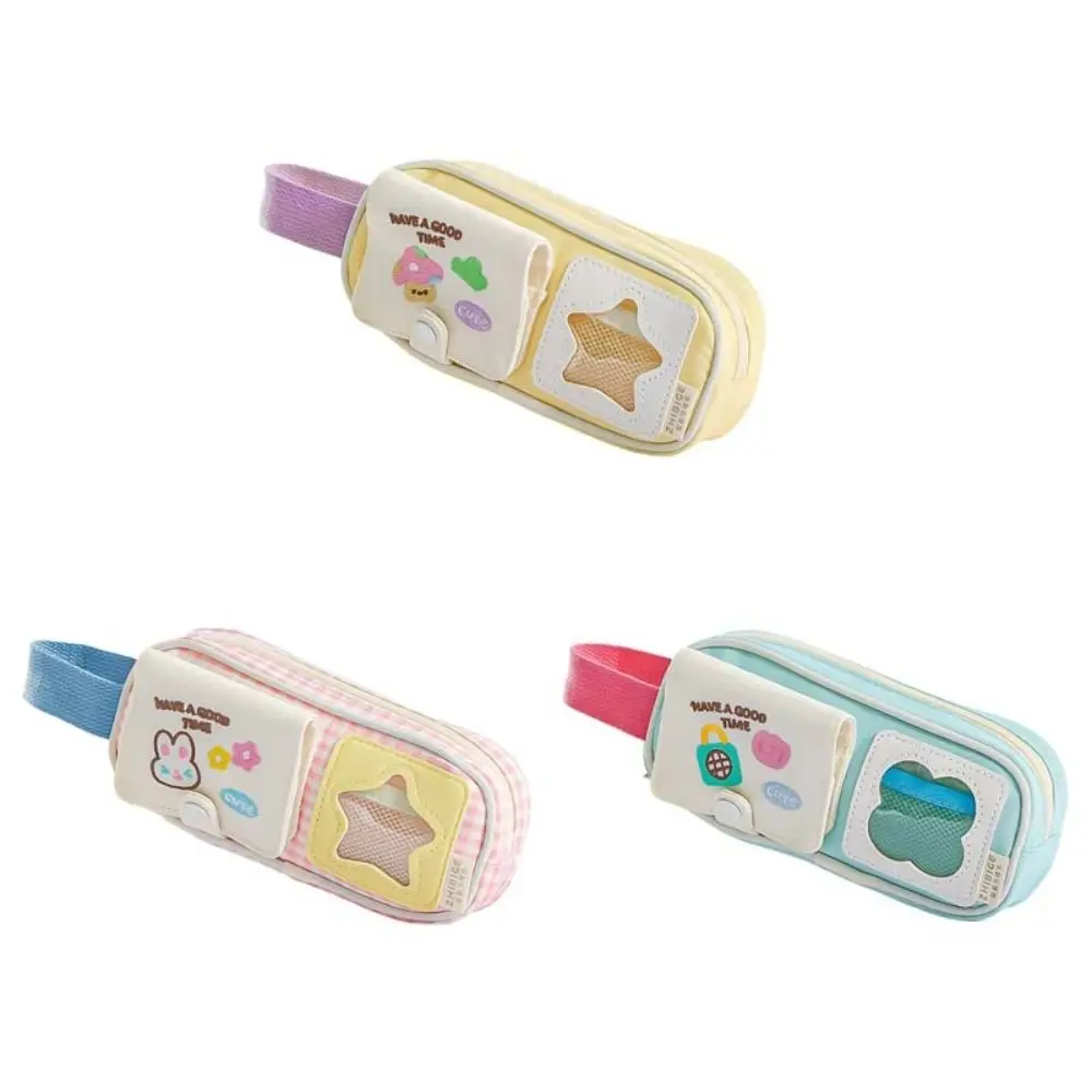 Multilayer Y2K Cartoon Stationery Bag Embroidery PVC Display Korean Pencil Case Handheld Desktop Storage Ins Pencil Pouch Unisex