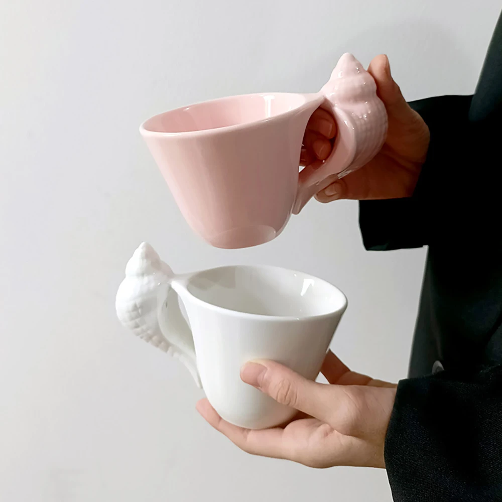 

Креативная керамическая кружка-ракушка с 3D-ручкой в виде морской раковины, глянцевая глазурь, для дома и офиса, для ежедневного использования, для чая, молока, латте, кофе, посуда для напитков