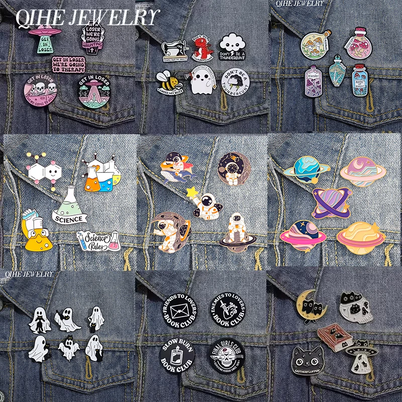 4-6 Teile/satz Punk Gothic Emaille Pins Schädel Skelett Cartoon Anime Rolle Brosche Rucksack Hemd Revers Abzeichen Schmuck Geschenk für Freunde