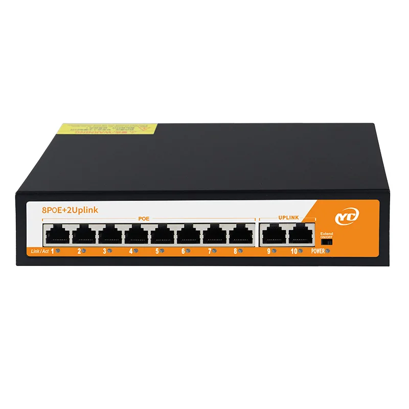 Switch de monitoramento de rede POE Gigabit de 10 portas com 802.3af/at Smart Gerenciado Uplink Plug and Play não gerenciado, para câmera IP/NVR