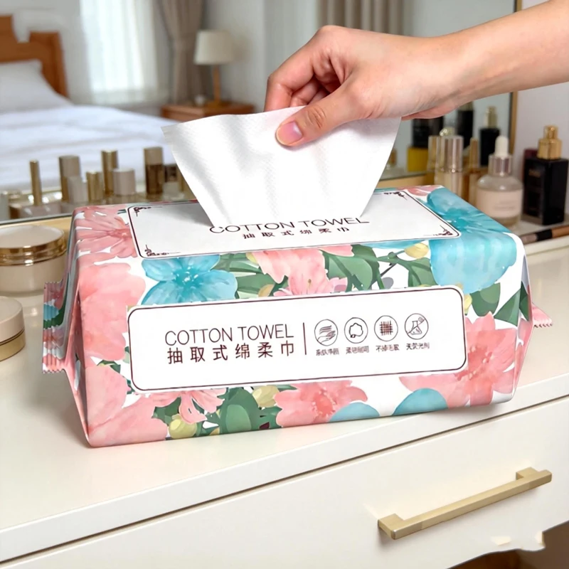 The Traveler Uses Disposable Facial Towel Wipes to Clean Their Face and Remove Makeup, Which Are Suitable for Both Dry and Wet U