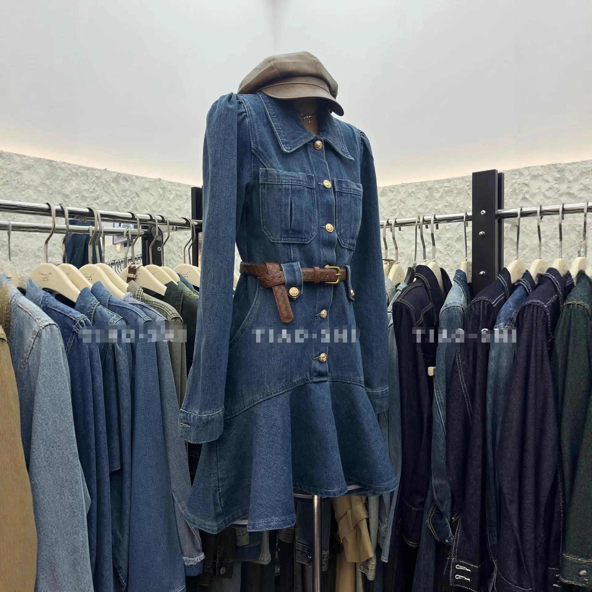 Vestido coreano Chic de cola de pez a la moda, vestido vaquero con cordones y cuello vuelto a la moda, vestidos elegantes de corte a para ir al trabajo
