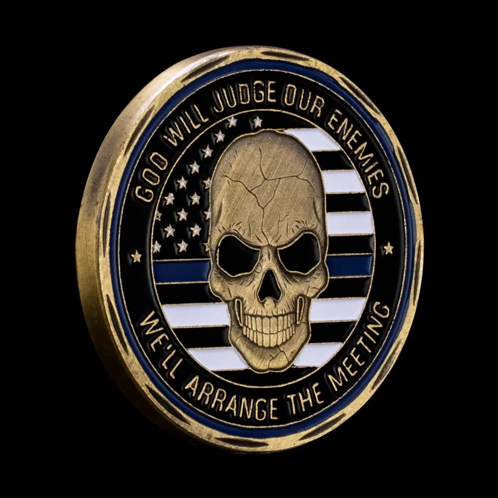 United States Blue Line Skull Bronze Coin To Protect and Serve Collectible Challenge Coin Police Officer Commemorative Coin