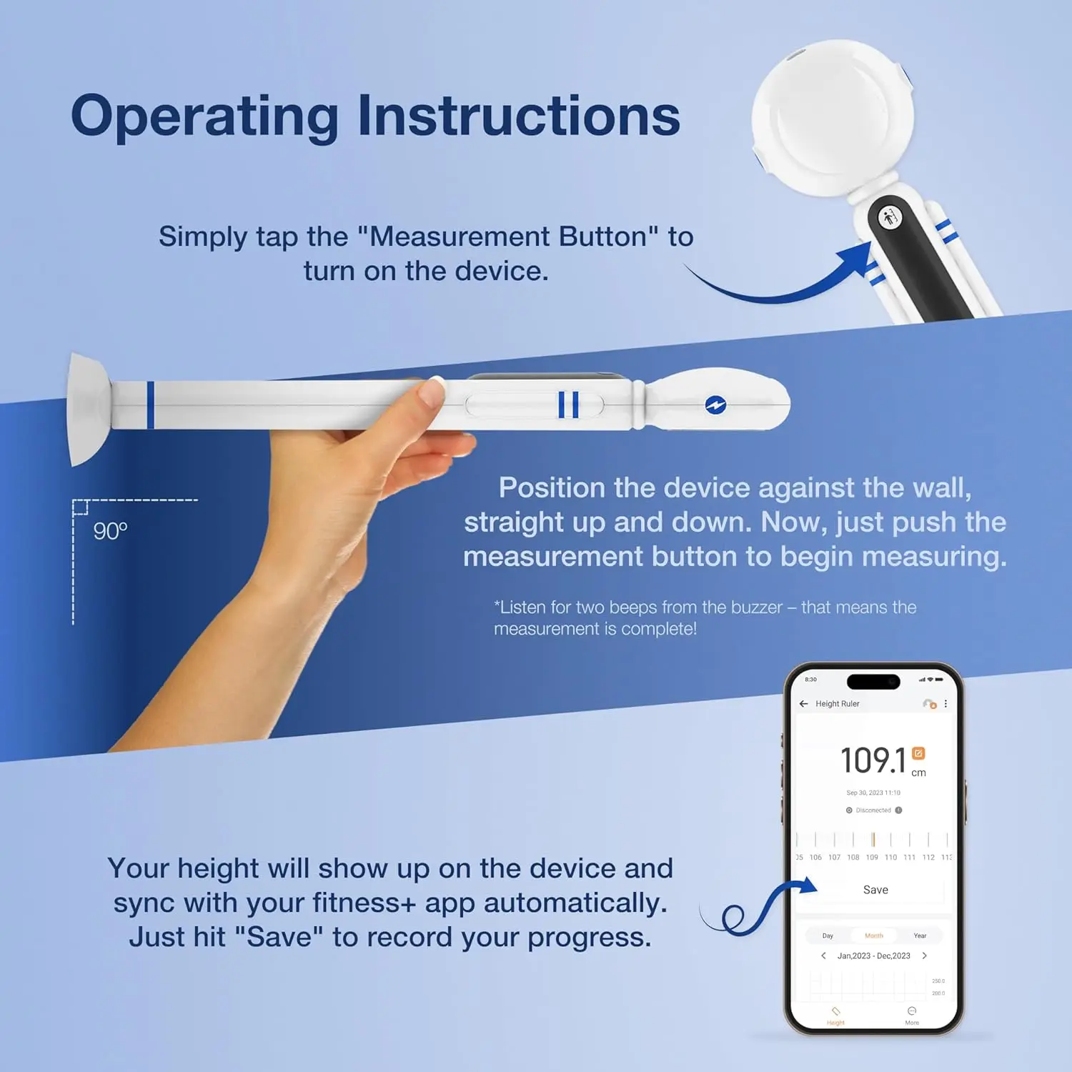 HAIZHIHUISmart WirelessBody Height Meter Accurate ultrasonic measurement Easy to measure by one hand mold-making Quirky and cute