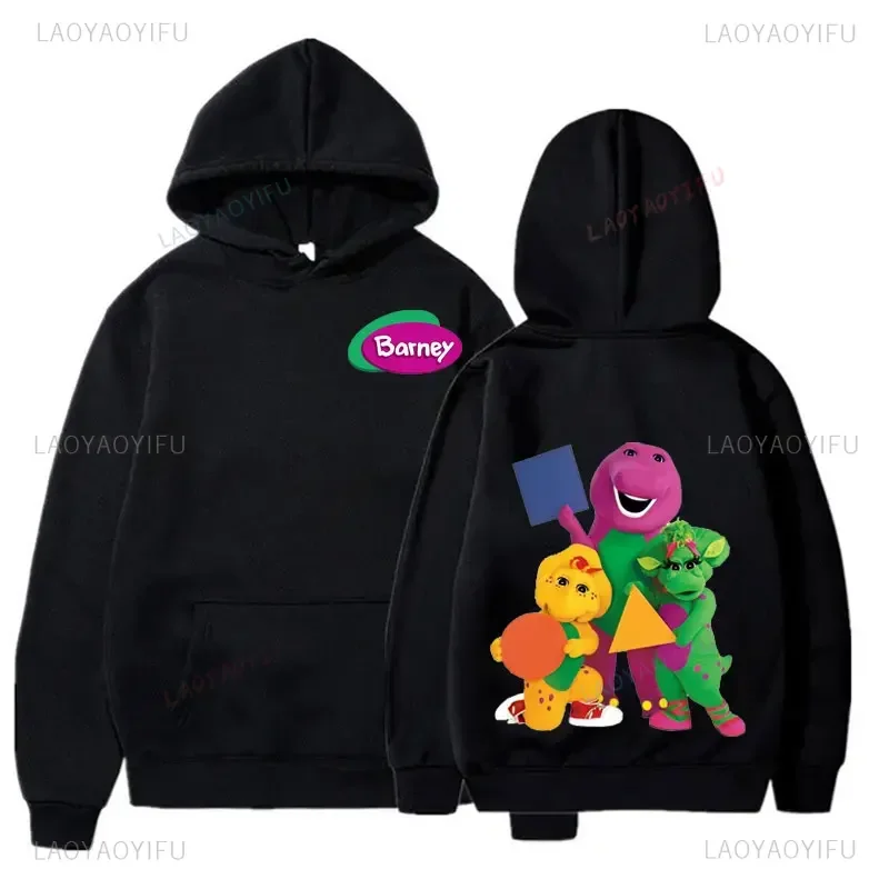 Funny Barney and Friends Printed Hoodie Cute Parent-child Clothing Purple Dinosaur Hoodies Fashion Autumn Warm Unisex Sweatshirt