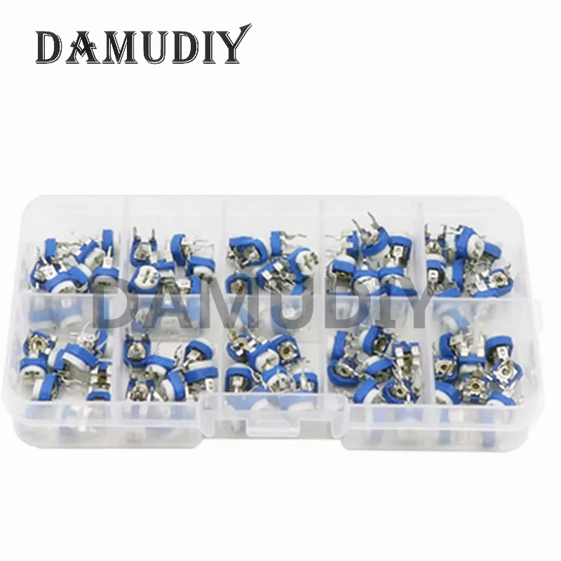 

100Pcs/Box RM065 Carbon Film Horizontal Trimpot Potentiometer Assortment Kit 10 Values Variable Resistor 500R - 1M