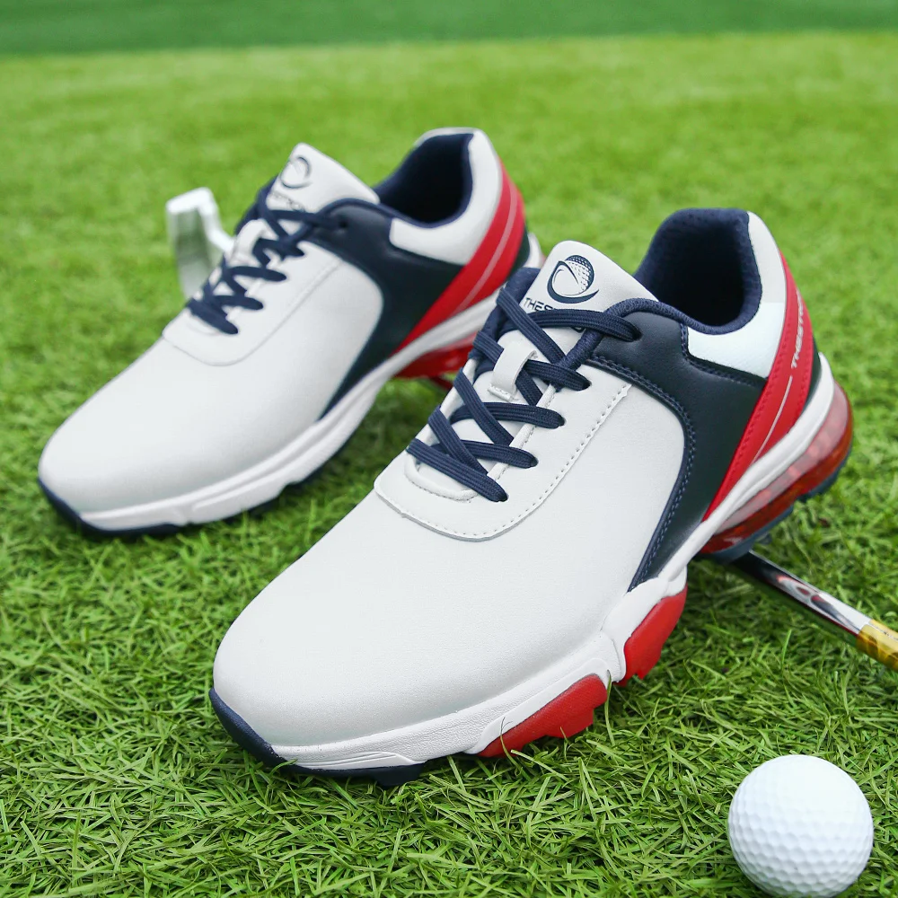 

Mens Leather Golf Shoes with Spikes Big Size 39-48 Male Golfer Athletic Training Sneakers Professional Men Golfing Stud Shoes