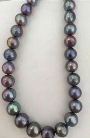 PERFECT 9-10mm TAHITIAN BLACK RED GREEN PEARL NECKLACE17.5inch