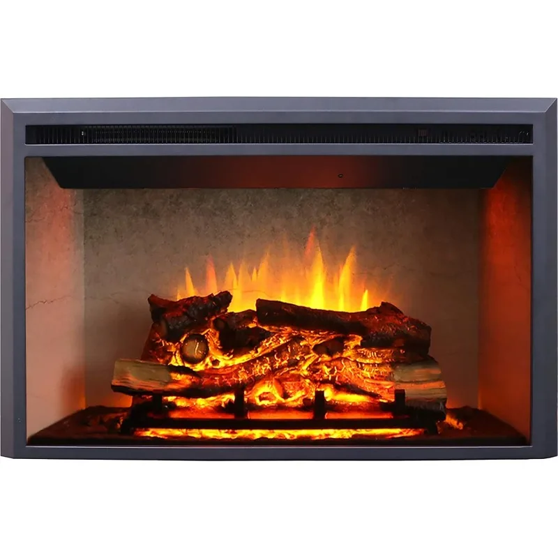 33 Inches, 21 Inches High, Edward Electric Fireplace Insert with Weathered Concrete Interior, Fire Crackling Sound,Black