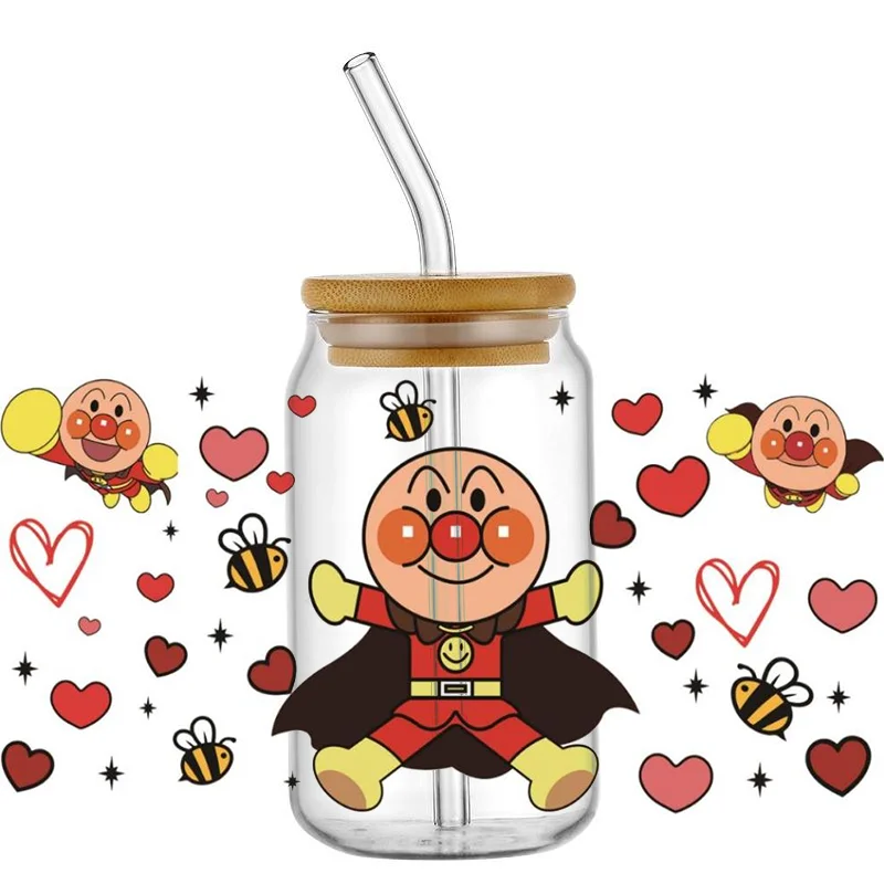 Miniso Cartoon Anpanman Inc Wrap Stickers Waterproof UV DTF Cup Mug Wraps Sticker DIY 3D Wrap Decal For 16oz Libbey Glass