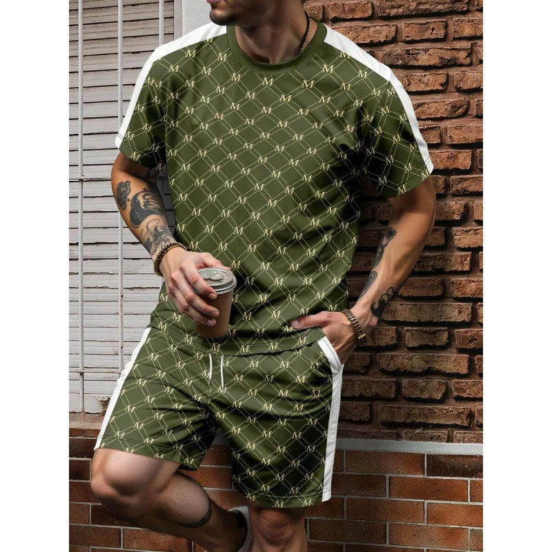 

Men's Printed Short Sleeve T-Shirt And Shorts Set - Minimalist And Fashion, Suitable For Summer