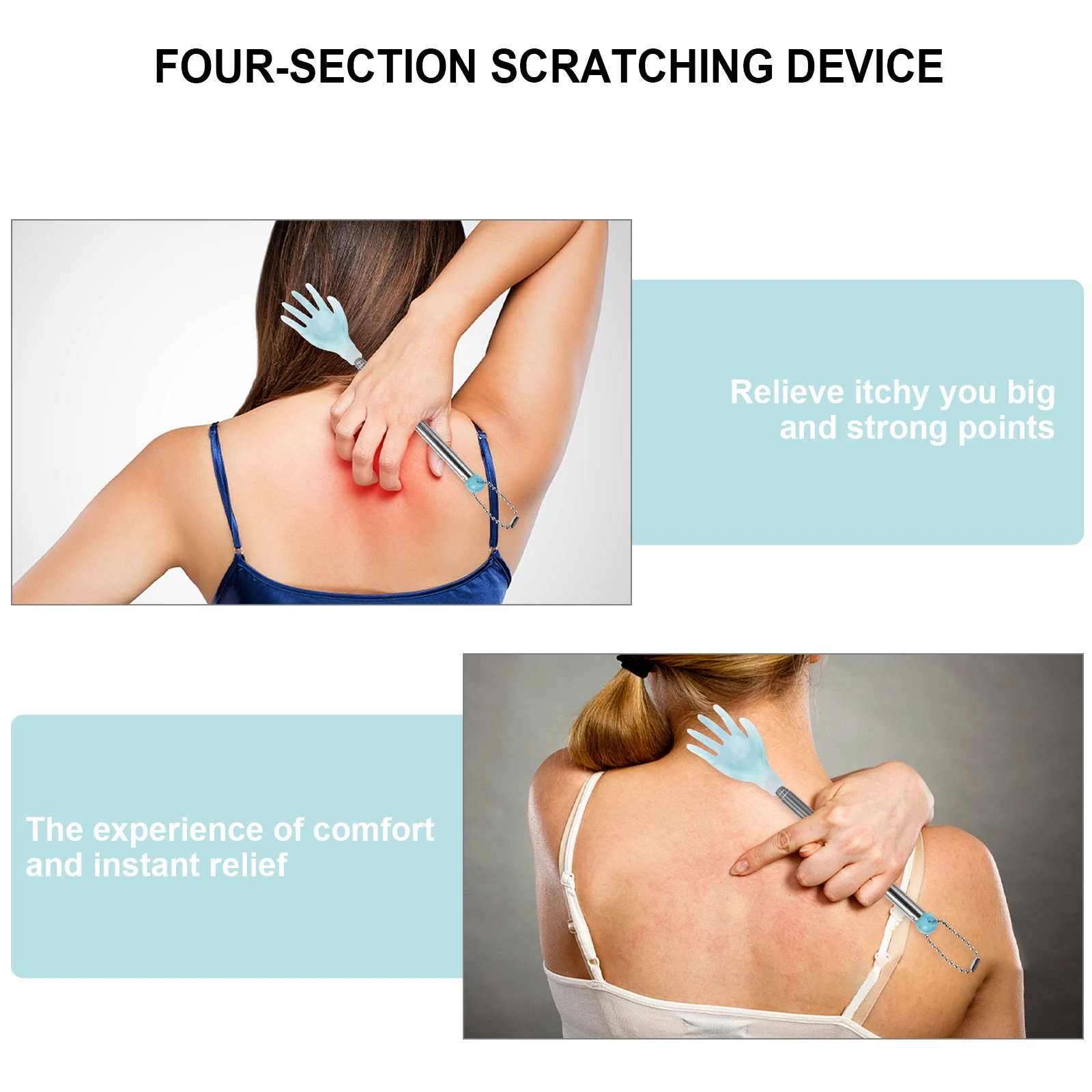 

6pcs Retractable Back Scratcher Blue Extendable Itch Relief Tool Durable Stainless Steel Plastic for Pregnant Women Parents