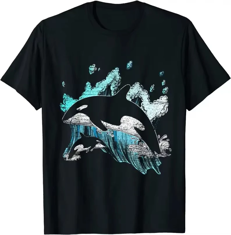 Killer Whale Ocean Swim Cool Animal Creature Orca T-Shirt Women Clothing Fashion Graphic T Shirts Summer Streetwear Personality