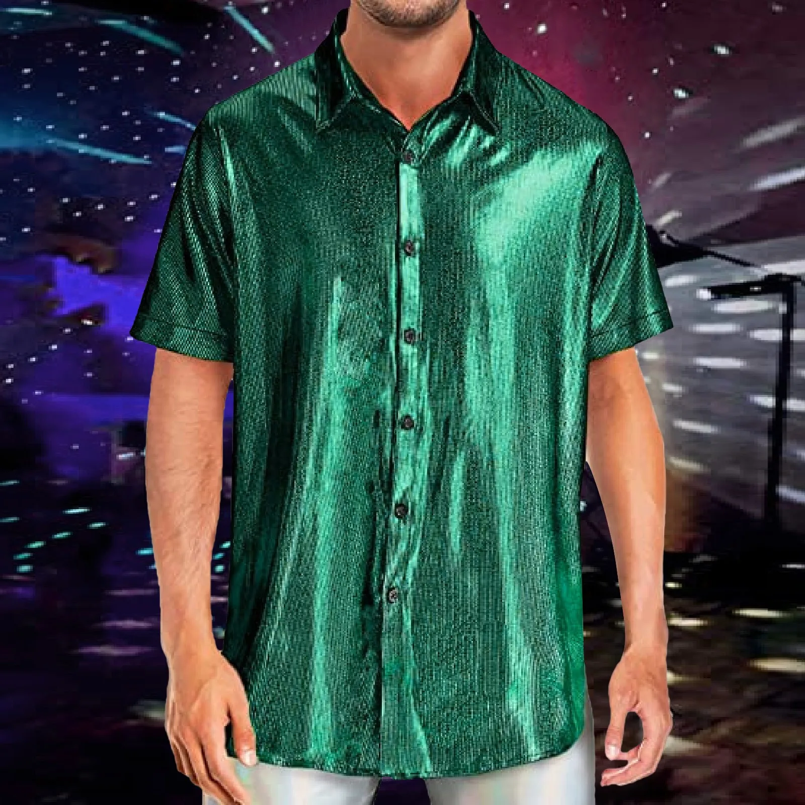 Sequin Gold Silver Shirts Men 2024 Summer Luxury Fashion Shiny Short Sleeve Disco Cosplay Christmas Men Stage Dance Costume