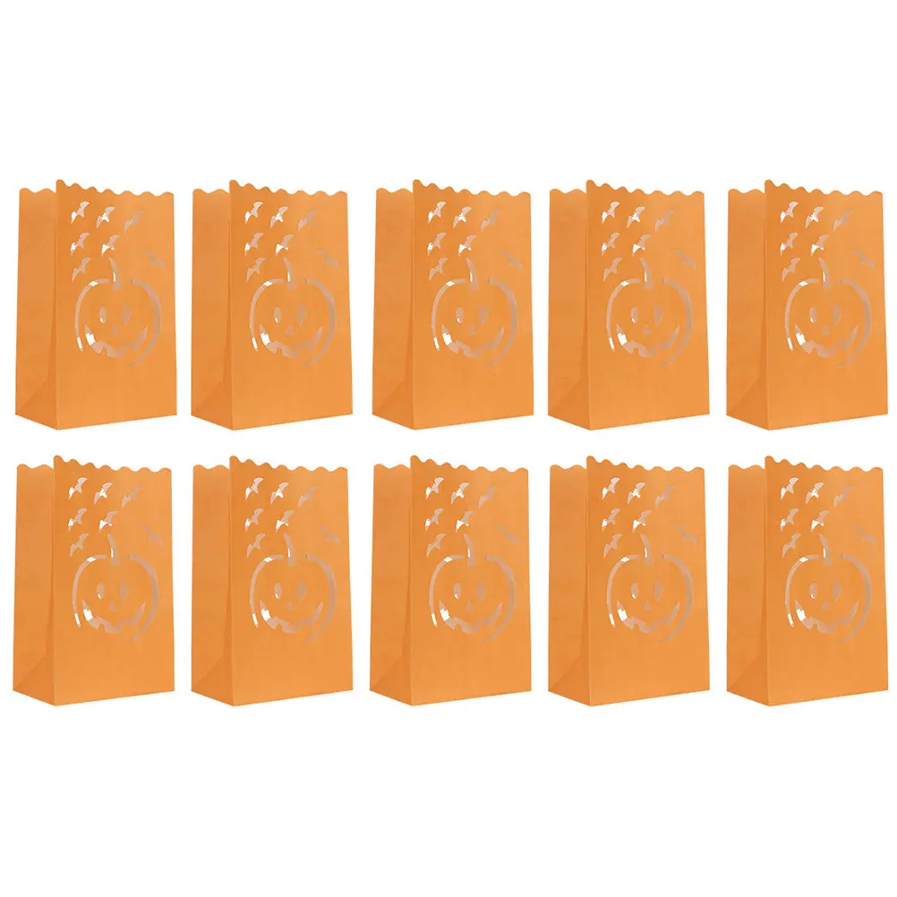 10pcs Halloween Pumpkin Paper Bags for Tealights – Flame-Retardant Luminary Covers for Party Decor & Ambiance