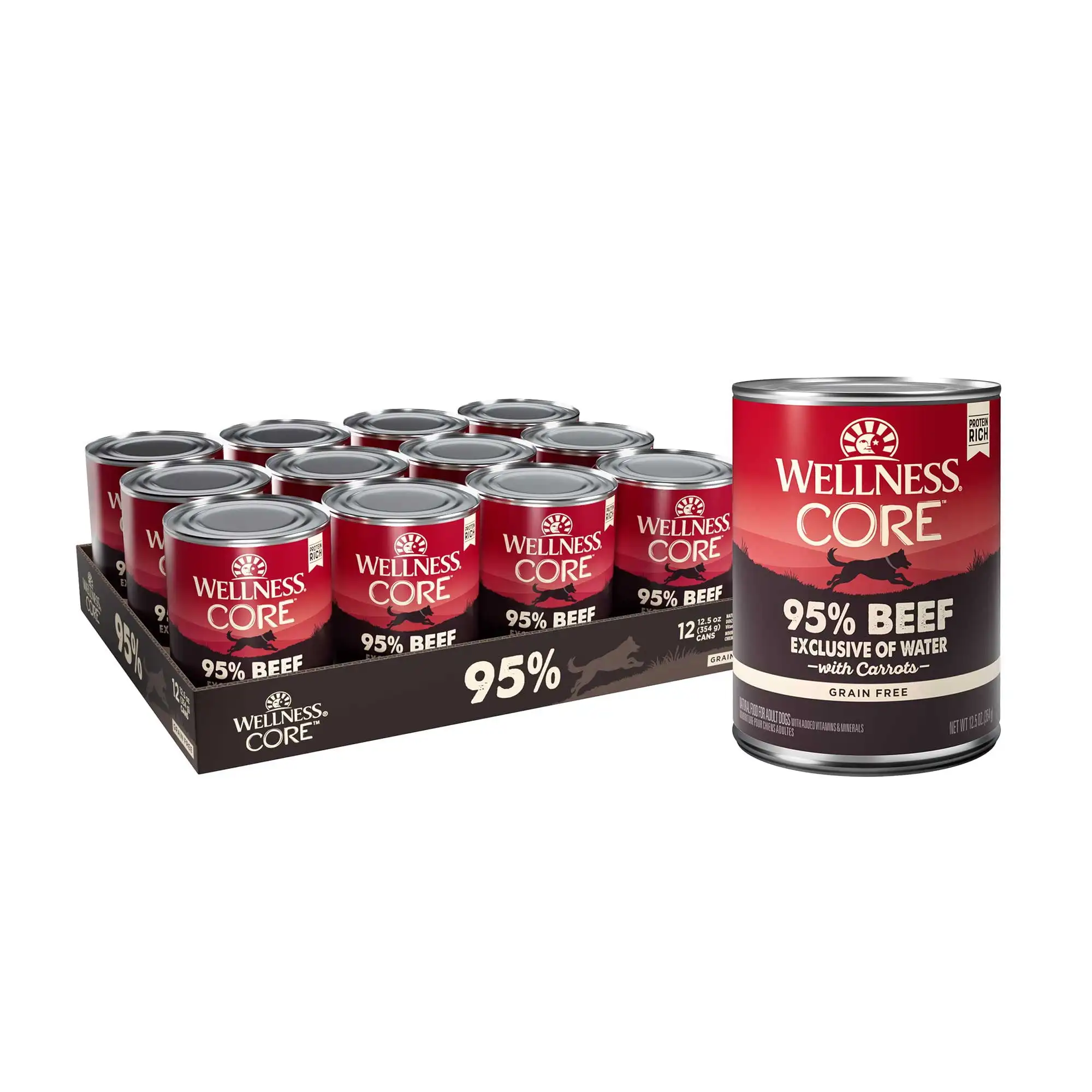 

Wellness Core 95% Natural Wet Grain Free Canned Dog Food, Beef & Carrots, 12.5-Ounce Can (Pack of 12)
