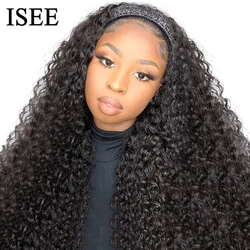 ISEE Natural Color Peruvian Kinky Curly Human Hair Wigs Full Machine Made Headband Glueless Scarf for Women 180% Density