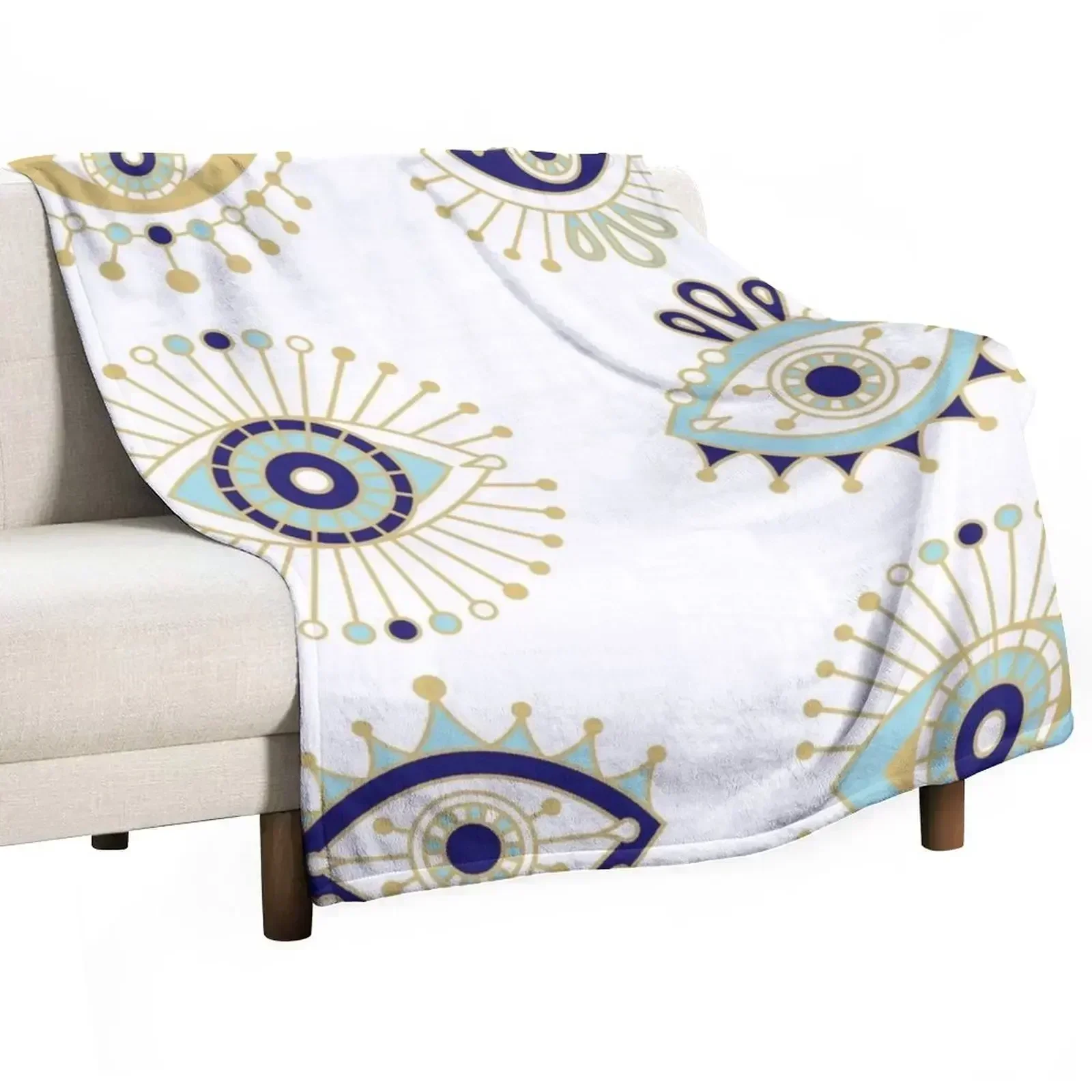 

New Evil Eye Collection on White Throw Blanket Multi Use Warm Blanket for Living Room Bedroom