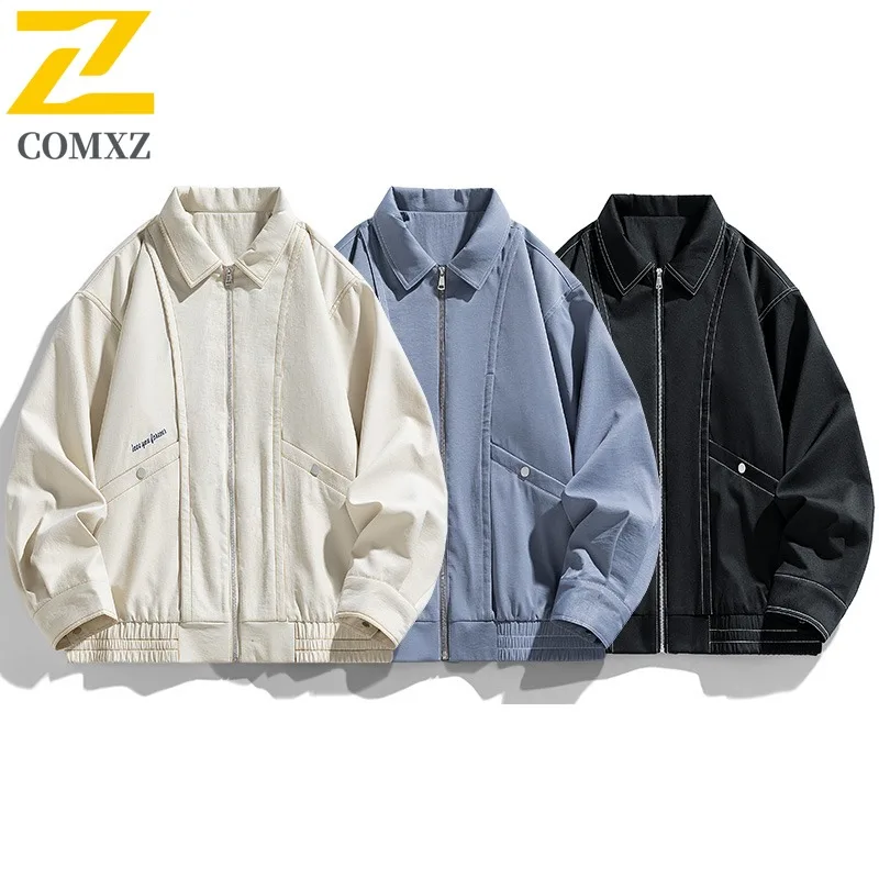 COMXZ Breathable Trench Coat Minimalist Turndown Collar Loose Korean Outdoor Camping Cycling Biker Jacket Travel Men Jackets