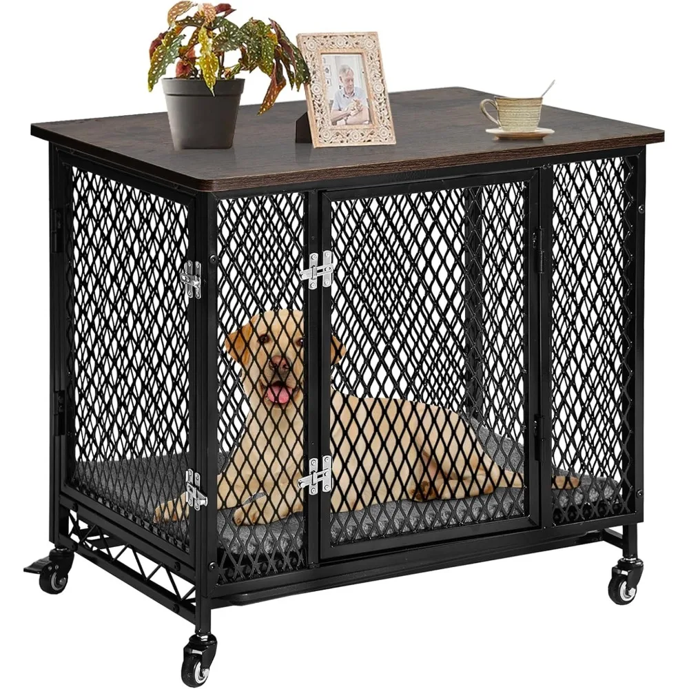 

Dog Crate Furniture Movable Side End Table Indoor Dog Kennel For Small Medium Large Dogs Double-Doors Wooden Dog House