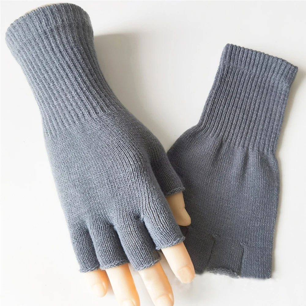 Half Finger Gloves Unisex Black Whiter Fingerless Gloves Women And Men Wool Knit Cotton Gloves Autumn Winter Warm Work Gloves