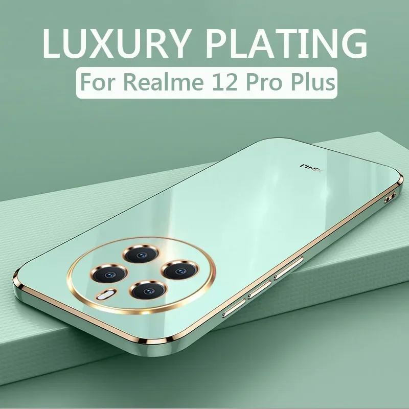 Funda On For OPPO Realme 12 Pro Plus Cases Orrs Realme12 Pro + Luxury Square Plating Carcase ShockProof Soft Silicone Back Cover