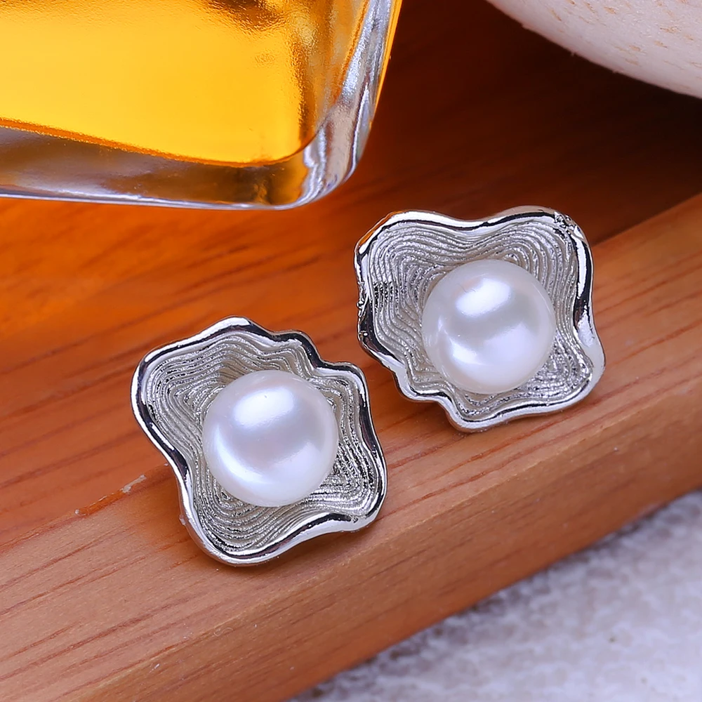 FENASY Genuine Natural Freshwater Pearl Stud Earrings 925 Sterling Silver Party Jewelry Elegant Gifts For Women Wholesale