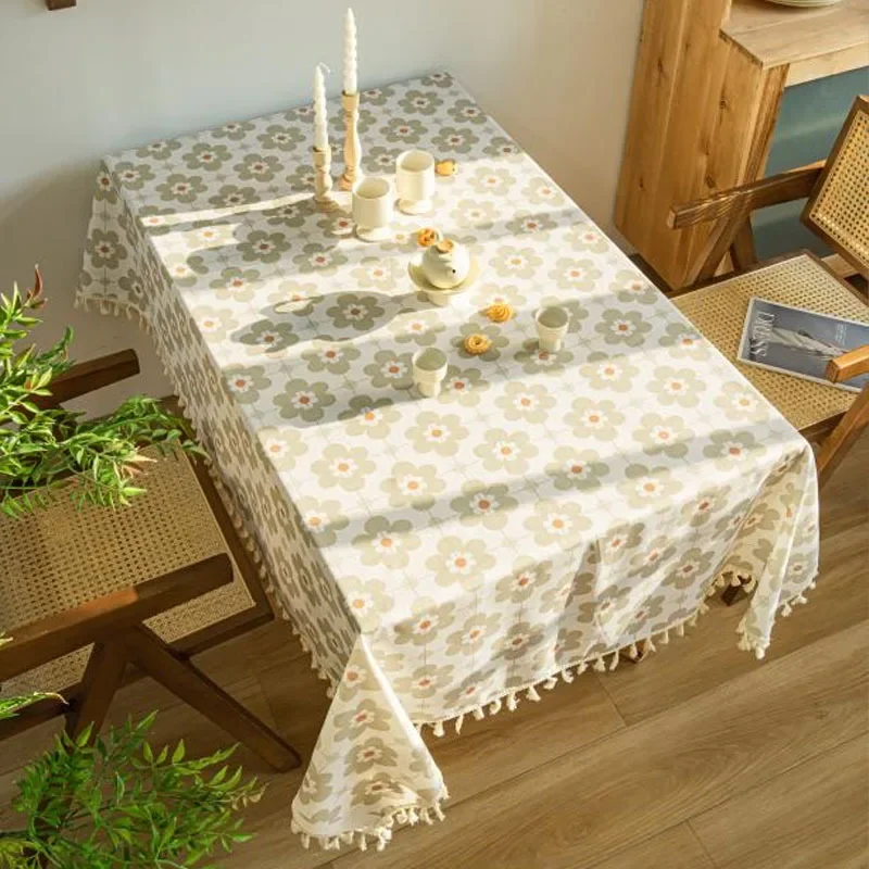 

Rectangular Tablecloth with Tassel Waterproof Oilproof Table Cloth Fresh Linen Cotton Dust Proof Dining Home Decor Table Cover