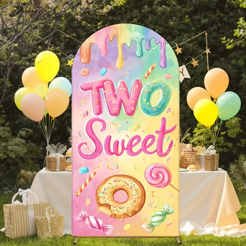 Custom 2-sided Two Sweet Happy Birthday Backdrop Decorations Candyland Dount Personalized Text Chiara Arch Background Cover