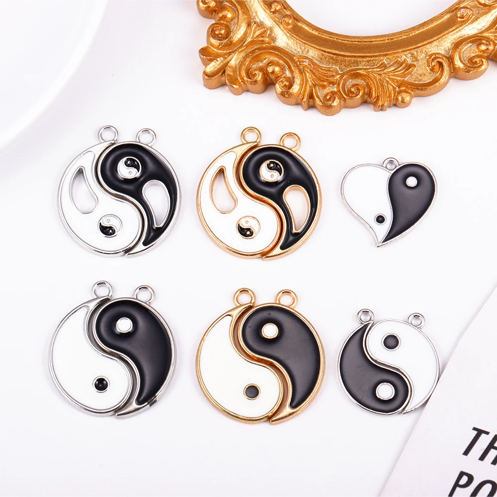 10Pcs 34*26MM Vintage Pattern Pendant Charm Yin Yang Symbol Gossip Necklace Men's Jewelry Making Accessories Couple Pendant