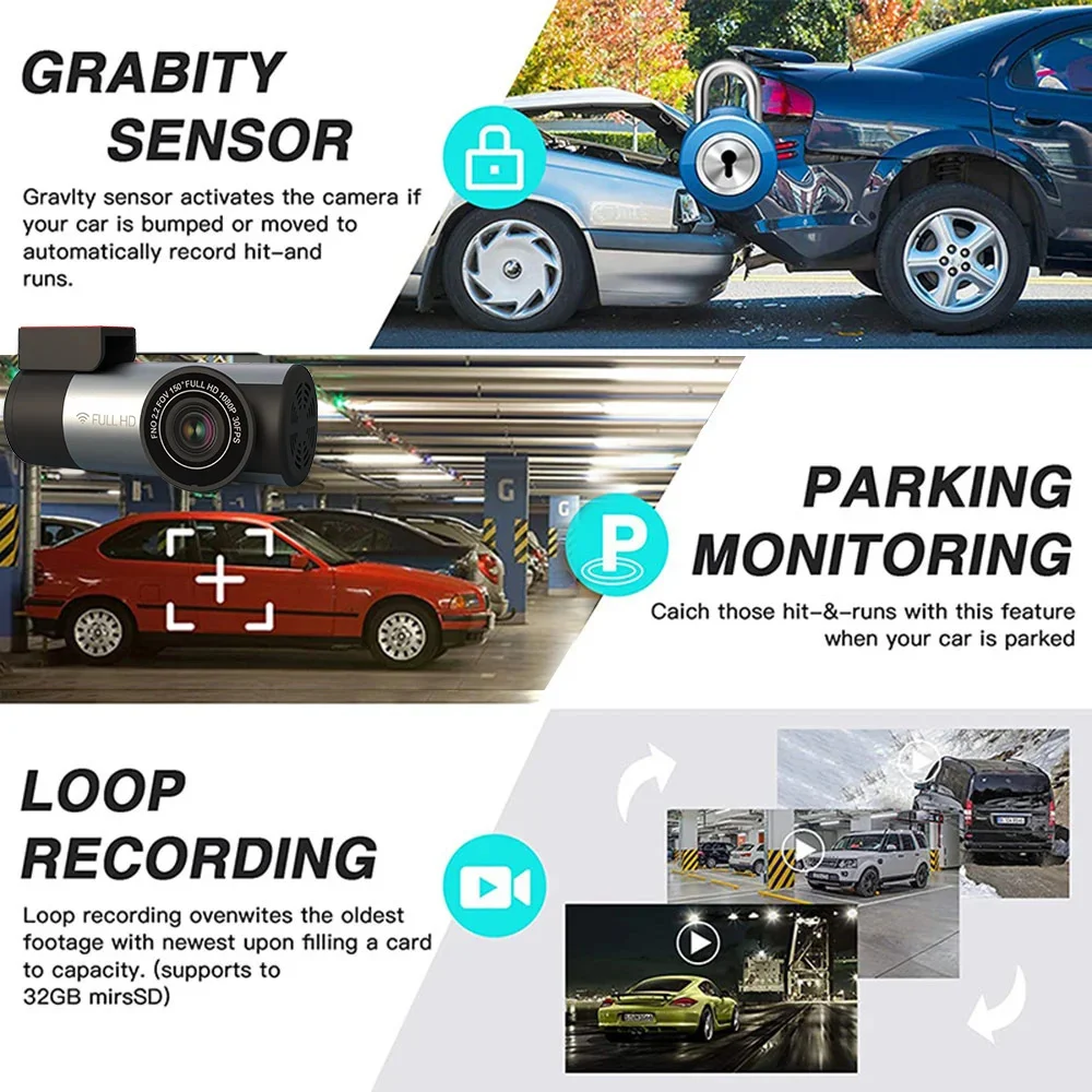 24 Uur Parking Monitoring Dashcam Mini Front Camera Voor Auto Loop Opname Dashcam G-Sensor Surveillance Nachtzicht Usb Dvr