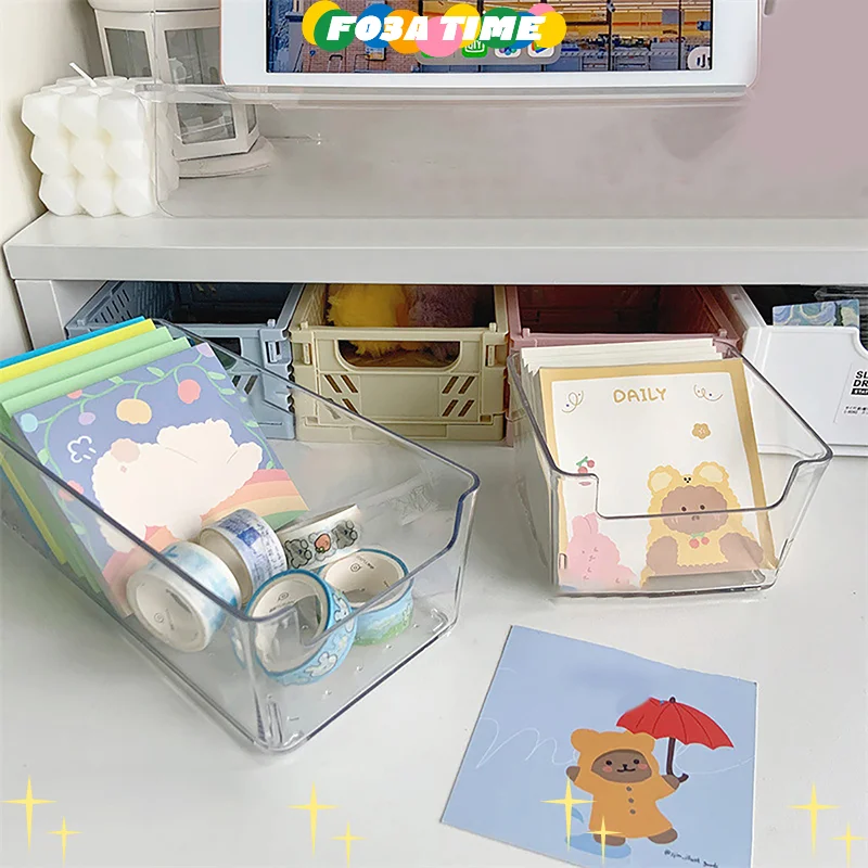 Acrylic Storage Box Transparent Desktop Organizer Large Capacity Stickers Box Subpackage Holder Desktop Stationery Storage Box