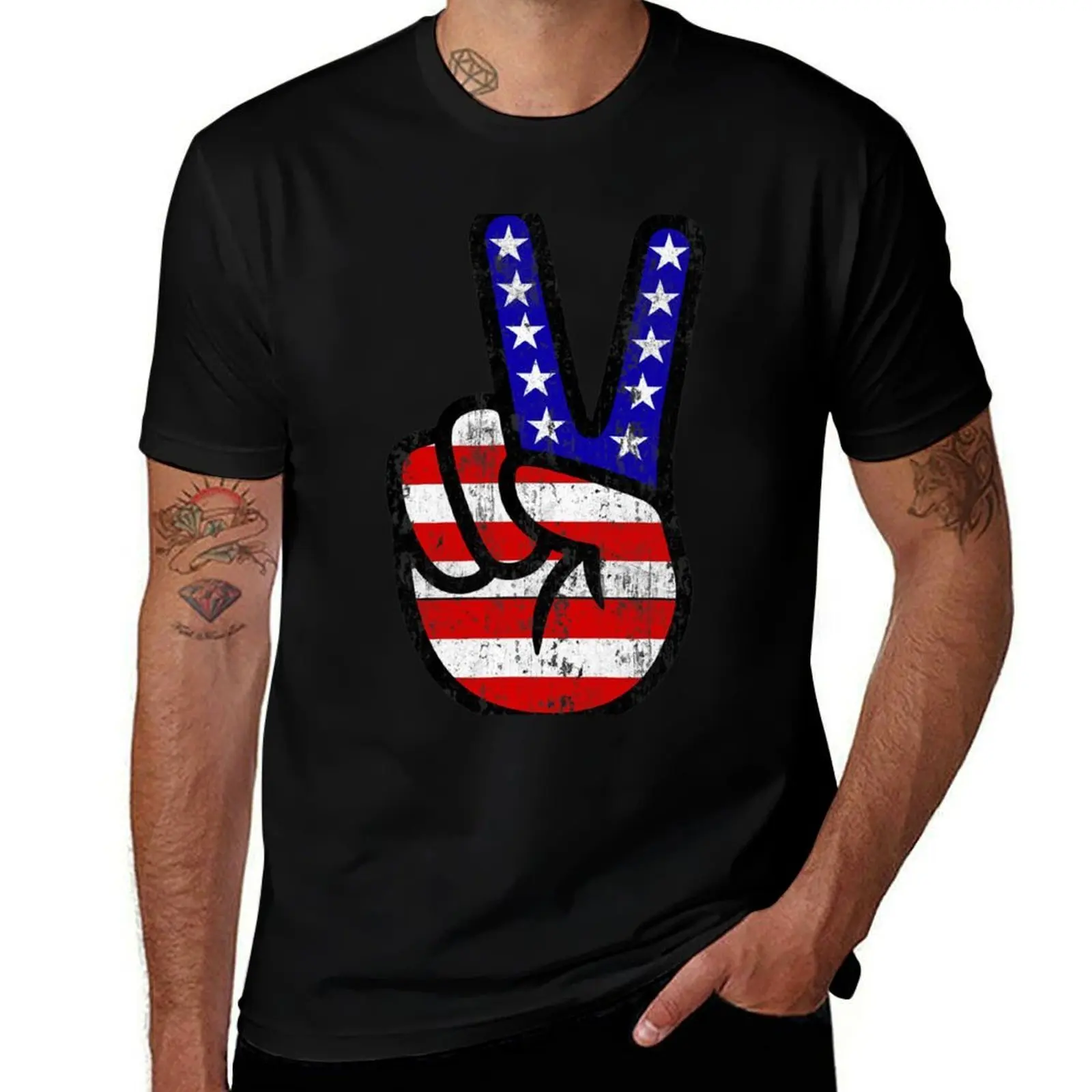 American Flag Peace Sign T-Shirt Plus Size Everyday Tee Shirt