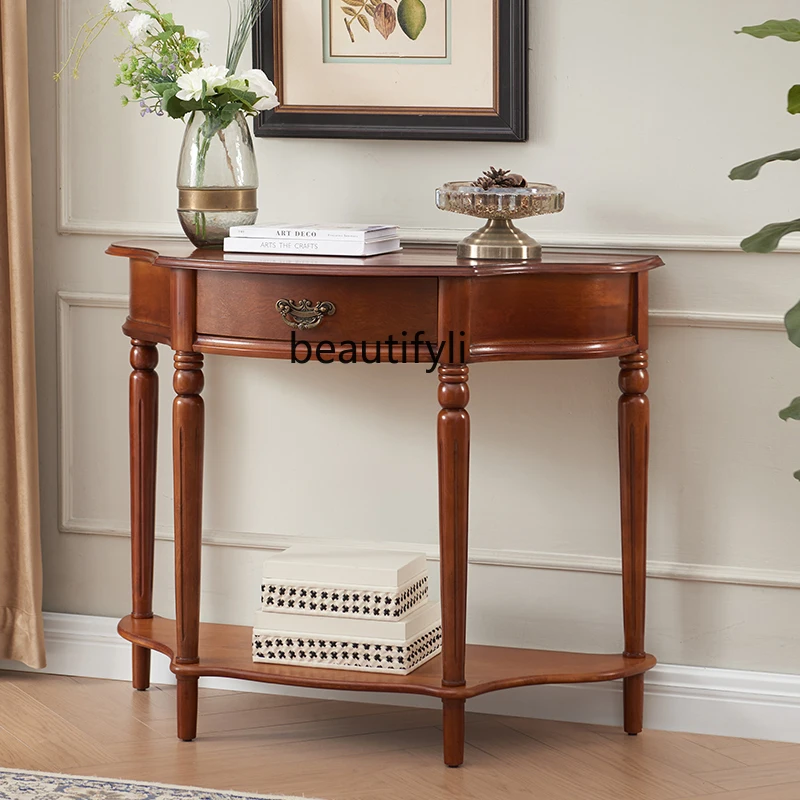 

All Solid Wood Entrance Door Console Semicircle Console Tables American Hallway against the Wall