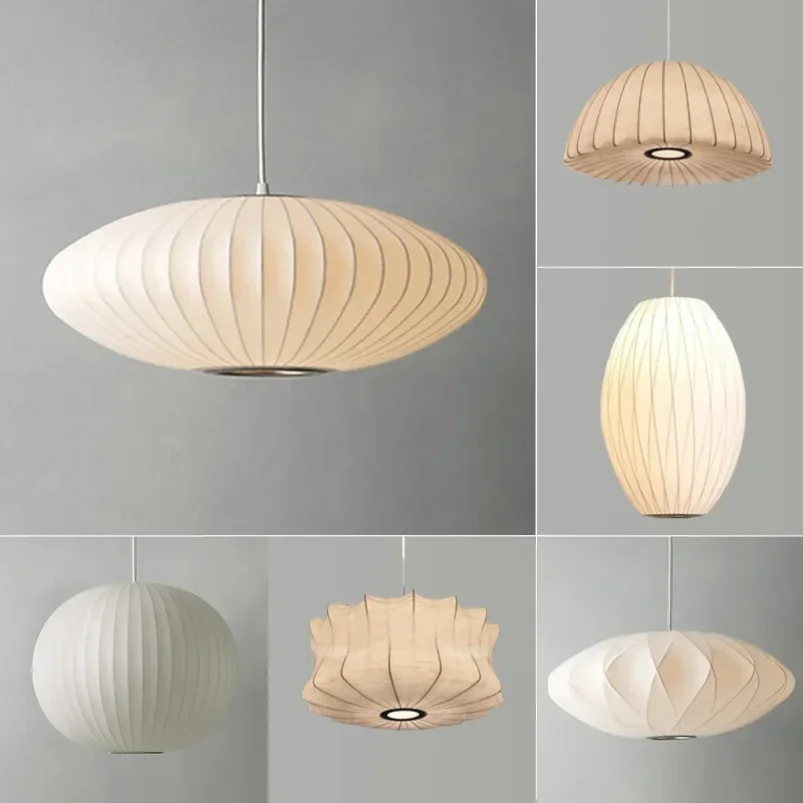 Nordic Minimalism Silk Led Pendant Lights Wabi Sabi Lustre E27 Pendant Lamp Suspend Chandelier Led Luminarias Hang Lamp Fixtures