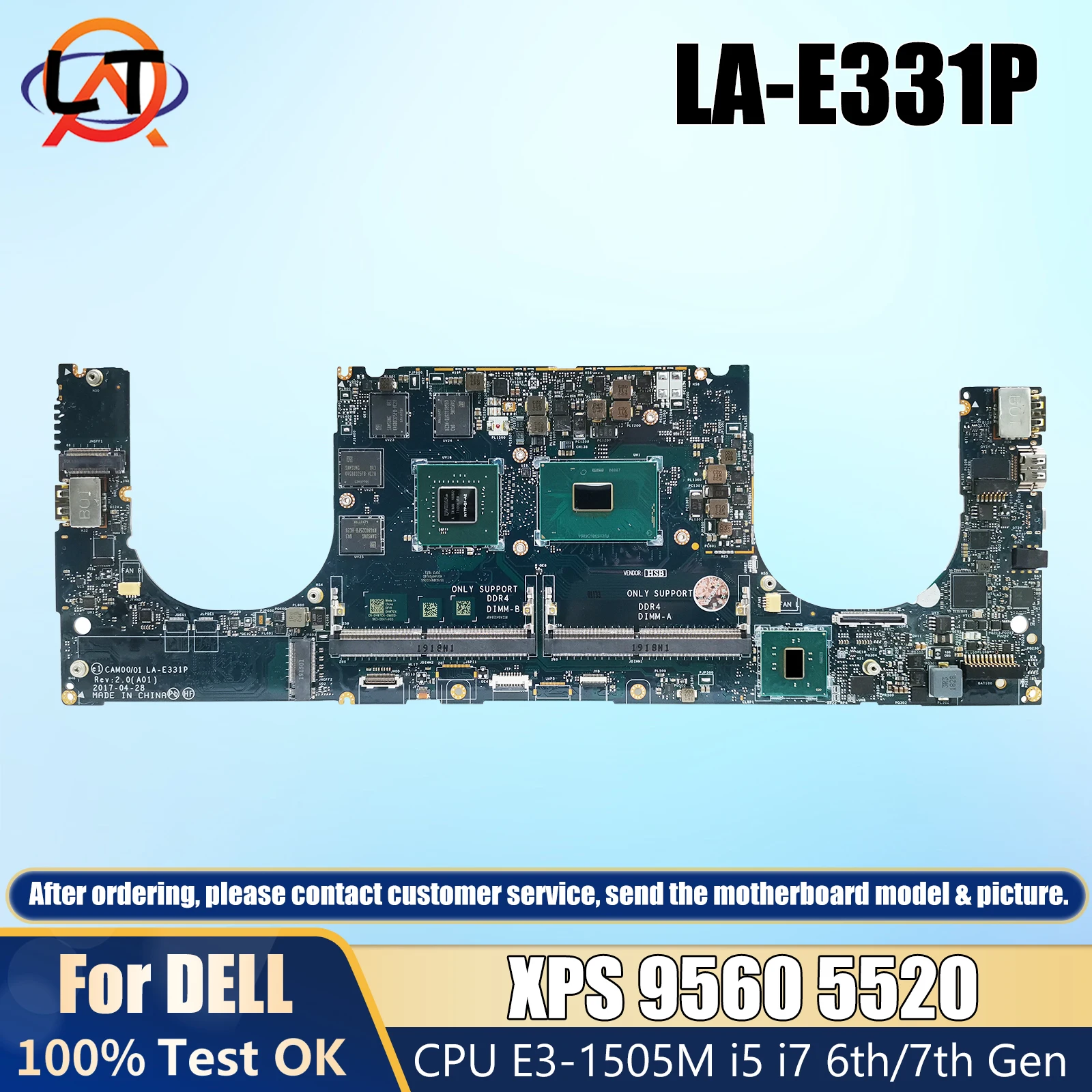 

LA-E331P i5 i7-6th/7th Gen / E3-1505M V6 CPU M1200-V4G GPU Mainboard For Dell XPS 15 9560 Precision 5520 Laptop Motherdboard