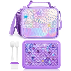 Purple Mermaid Lunch Bag For Girls Women Thermal Bag with Lunch Box For School Office Bento Bag Kids Birthday Gift