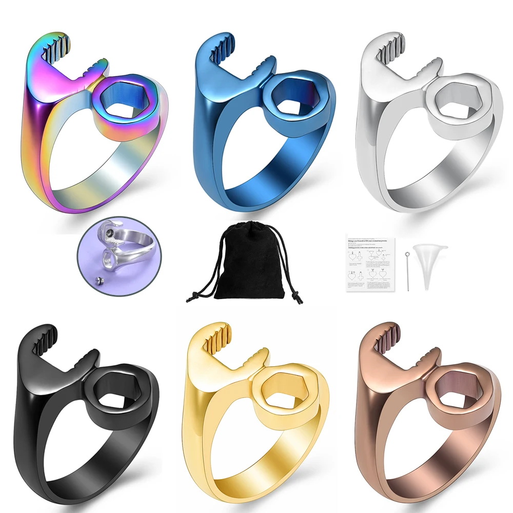 Nut And Wrench Cremation Ring Stainless Steel For Human/Pet Ashes Customize Woman/Men Jewelry Rings