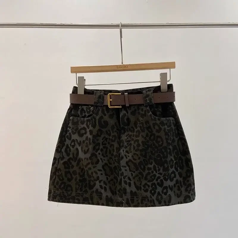 Jupe taille haute rétro imprimé léopard, jupe courte enveloppée dans les hanches, nouveau Design pour femmes