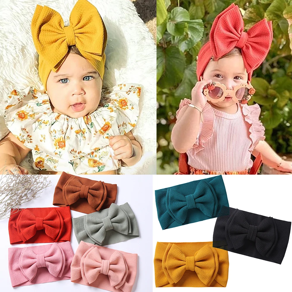 

Wholesale Large Bow Headband for Newborn Solid Fabric Dot Print Baby Bowknot Headband Candy Colors Infant Headwear Kids Turban