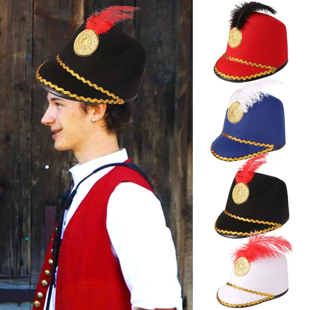 Dress Up Marching Band Hat Vintage Knight Sun Protection Uniform Hat Circus Ringmaster With Parade Drum Major Hat Halloween
