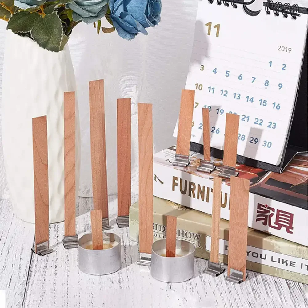 Wooden Candles Wick for DIY Paraffin Candle Jar Making Kit Candle Core with Clip Base Handmade Smokeless Candle Wick Cores