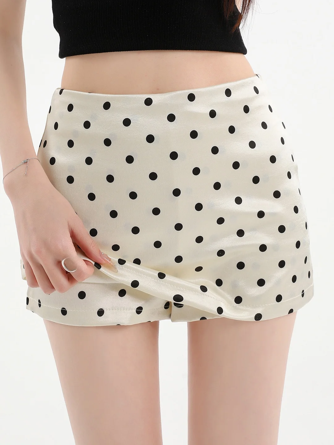 Acetate Satin Polka Dot Halter Neck  Dress Women's High Waist Slimming Short Skirt Summer New Style Hot Girl A-Line  ...