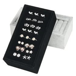 Velvet Jewelry Earrings Ring Display Tray Box Holder Storage Organizer Case For Counter