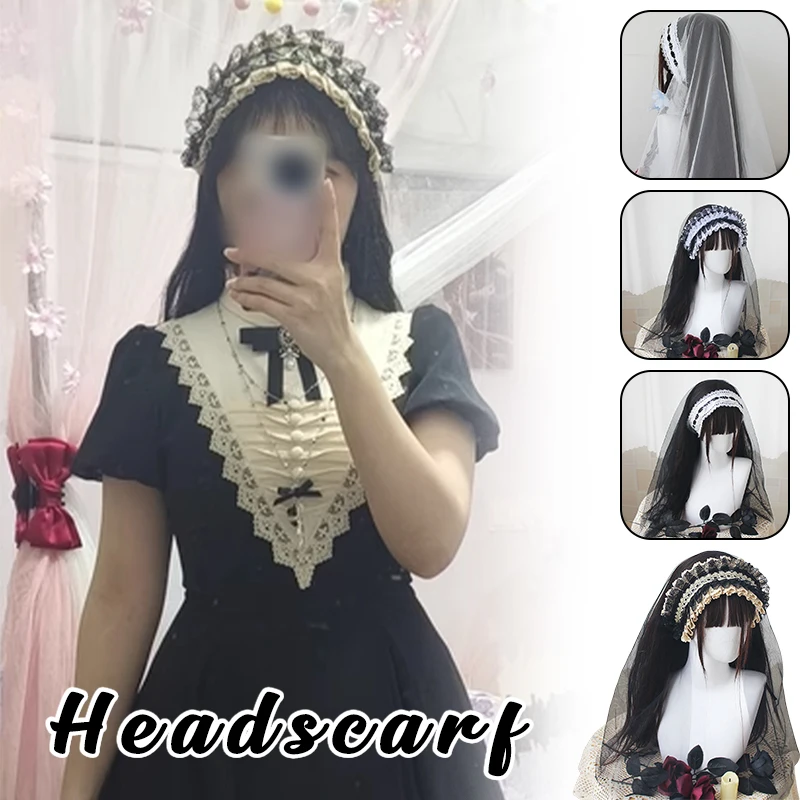 Frauen Schwarz Schleier Kopfschmuck Nonne Cosplay Kostüm Gothic Lolita Halloween Party Rolle Spielen Kopftuch Anime Maid Haar Zubehör